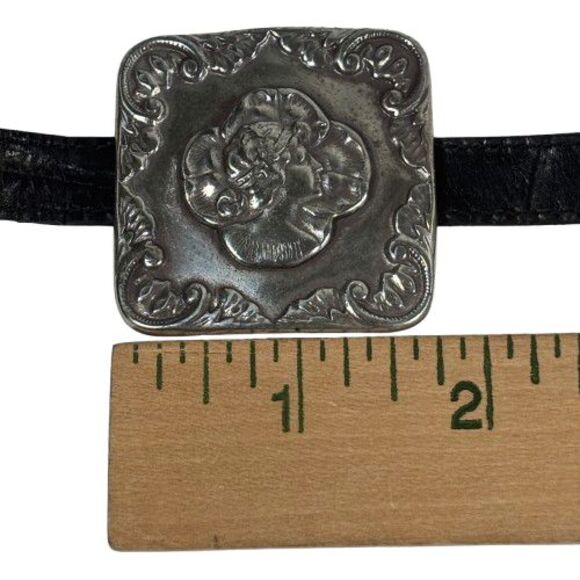 Brighton Concho Belt Women's Black Leather Silver Medallion Vintage 1993 Western - Picture 4 of 14